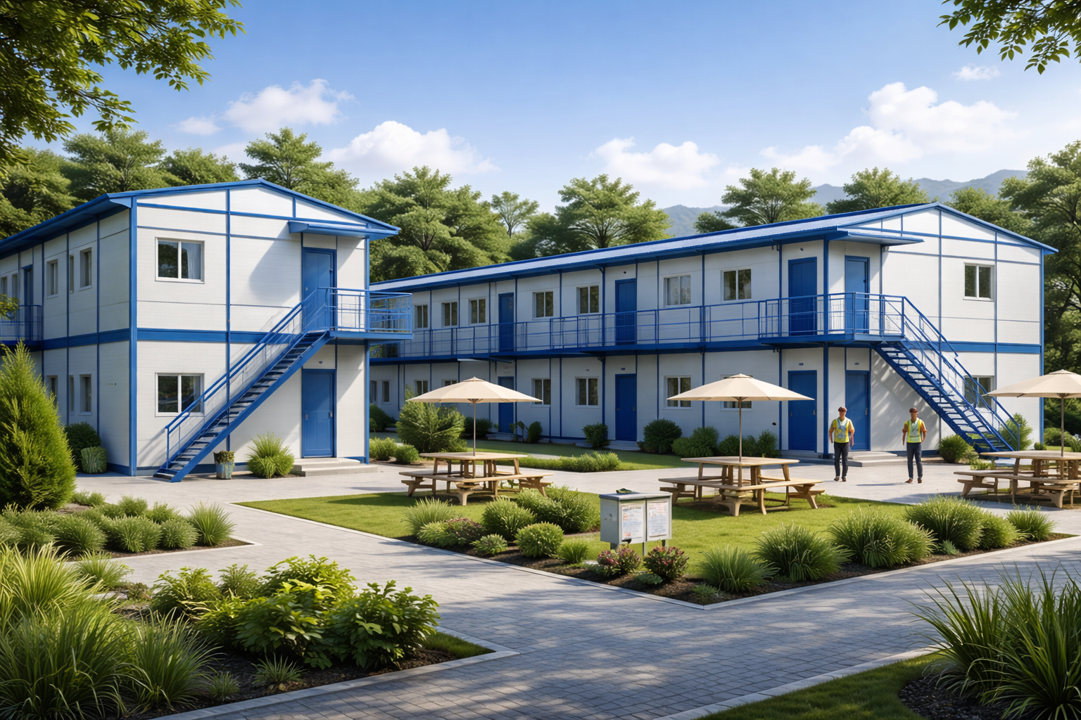 Modern camp with prefabricated buildings