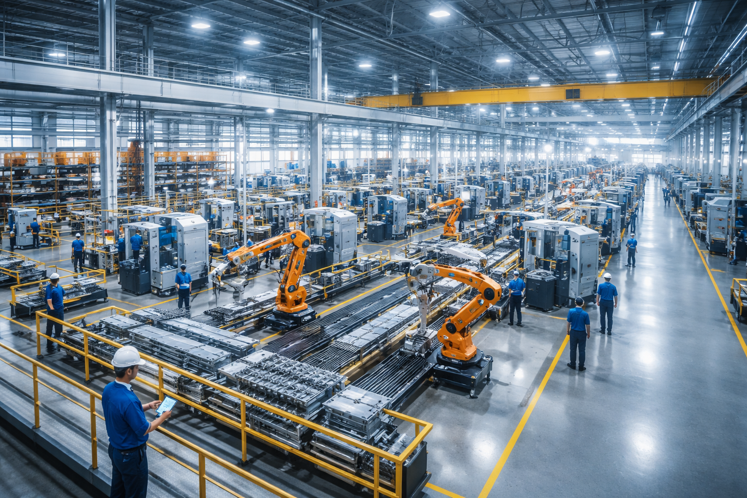 Modern factory with robotic assembly lines