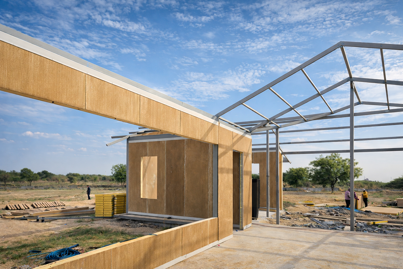 Partially constructed building at a site